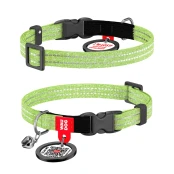 Нашийник Waudog Re-cotton з QR паспортом для котів, світловідбиваючий, пластиковий фастекс, XS, Ш: 10 мм, Д: 20-30 см, салатовий
