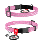 Нашийник Waudog Re-cotton з QR паспортом для котів, світловідбиваючий, пластиковий фастекс, XS, Ш: 10 мм, Д: 20-30 см, рожевий