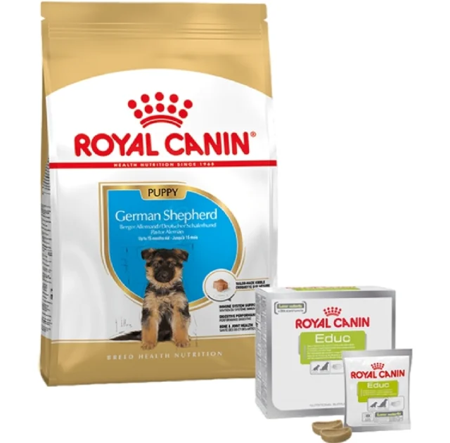 Набір сухий корм Royal Canin Puppy German Shepherd 12 кг + ласощі Educ 30 шт у подарунок