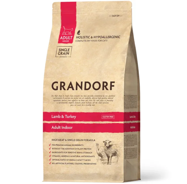 Сухой корм Grandorf Lamb & Turkey Adult Indoor для взрослых кошек, ягненок с индейкой, 2 кг