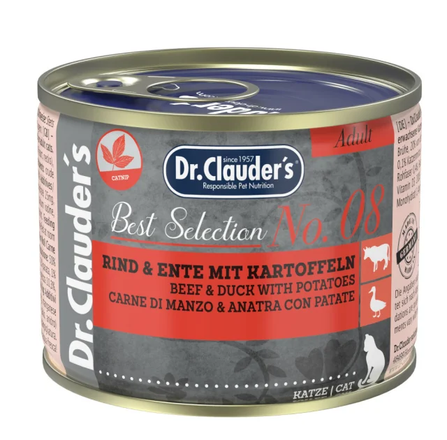 Влажный корм Dr.Clauder's Best Selection №8 для взрослых кошек, говядина и утка с картофелем, 200 г