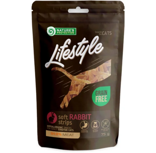 Ласощі Nature's Protection Lifestyle Snack cat Soft Rabbit Strips для котів, м'які смужки з кролика, 75 г