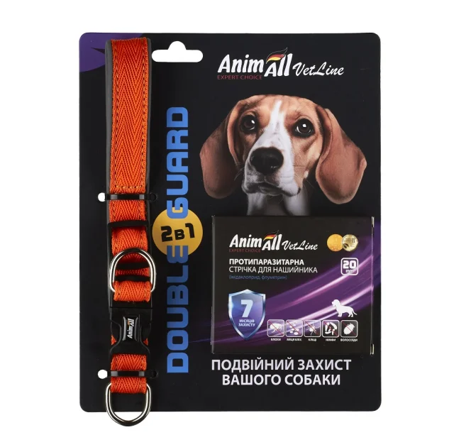 Комплект AnimAll VetLine Double Guard ошейник с противопаразитарной лентой, 20 мм, 320 – 400 мм, оранжевый