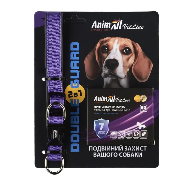 Комплект AnimAll VetLine Double Guard ошейник с противопаразитарной лентой, 20 мм, 320 – 400 мм, пурпурный