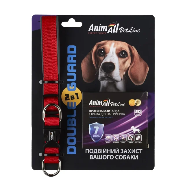 Комплект AnimAll VetLine Double Guard ошейник с противопаразитарной лентой, 20 мм, 320 – 400 мм, красный