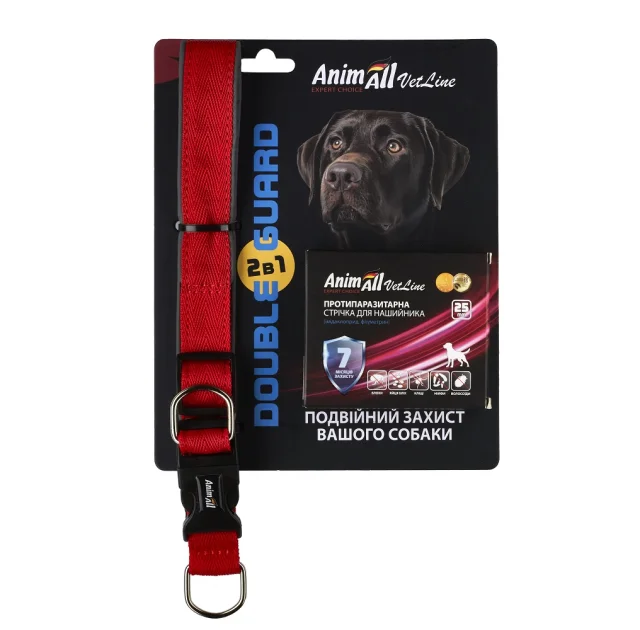 Комплект AnimAll VetLine Double Guard ошейник с противопаразитарной лентой, 25 мм, 400 – 500 мм, красный