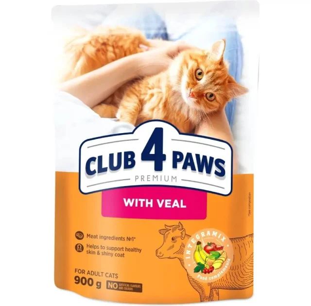 Сухий корм Клуб 4 Лапи Adult Cat Premium для дорослих кішок, з телятиною, 900 г