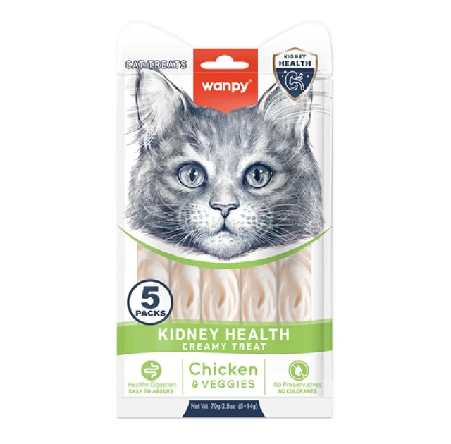 Функціональні рідкі ласощі Wanpy Creamy Lickable Treats Kidney Health для підтримки здоров'я нирок у котів, 5×14 г