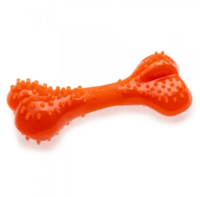 Игрушка Comfy Mint Dental Bone для собак, кость с выступами, пластиковая, оранжевая, 8.5 см