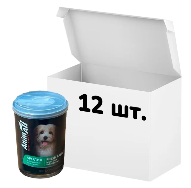 Упаковка консервів AnimAll для собак, з кролем та кролячою печінкою, 375 г, 12 штук
