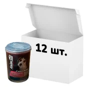 Упаковка консервов AnimAll для собак, консоме с уткой, курицей, куриным сердцем и куриным желтком, 375 г, 12 штук