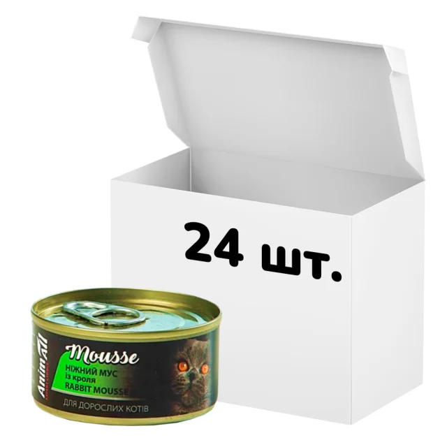 Упаковка консервів AnimAll для котів, ніжний мус із кроля, 80 г, 24 штуки