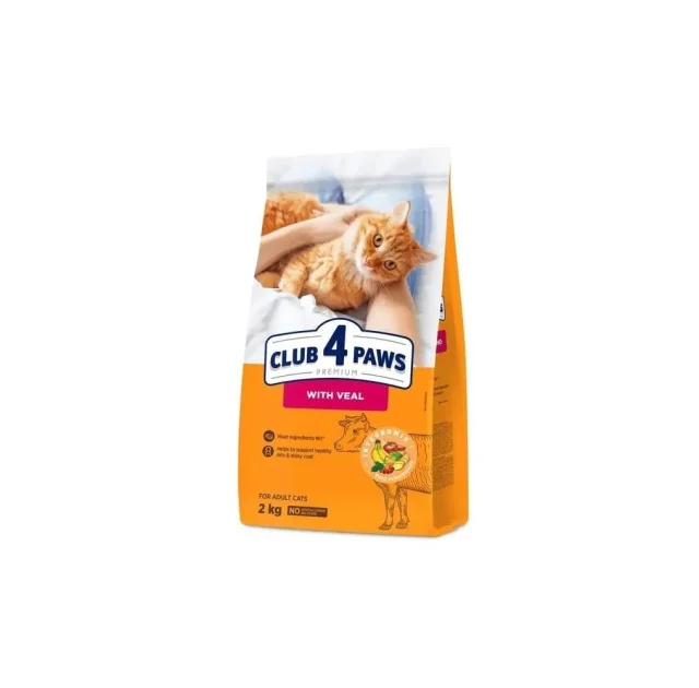 Сухий корм Клуб 4 Лапи Adult Cat Veal Premium для дорослих котів, з телятиною, 2 кг