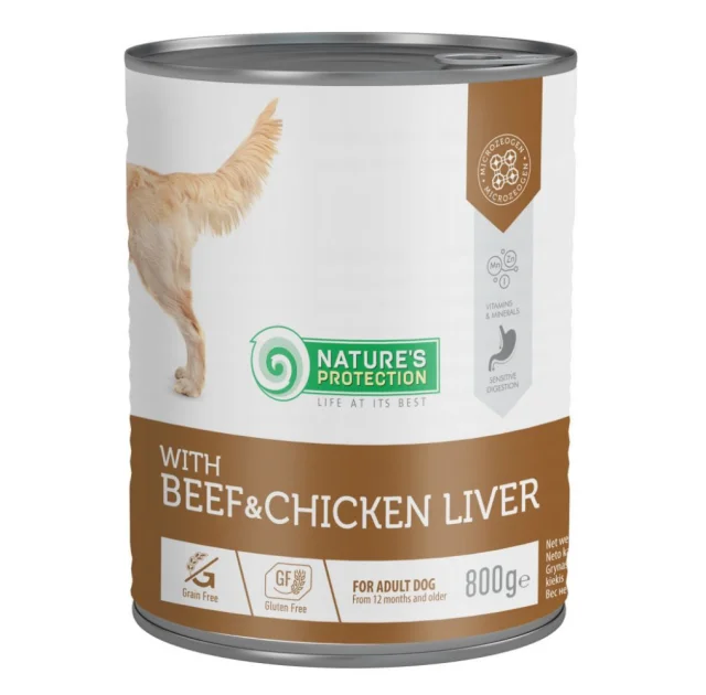Консерви Nature's Protection Beef and Chicken Liver для дорослих собак, із яловичиною та курячою печінкою, 800 г