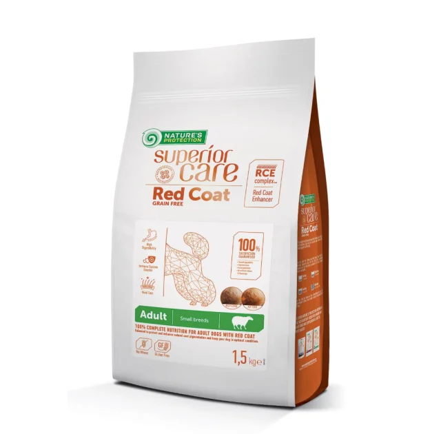 Сухий беззерновий корм Nature's Protection SC Red Coat Grain Free Adult with Lamb для малих дорослих собак, з рудою шерстю, 1.5 кг