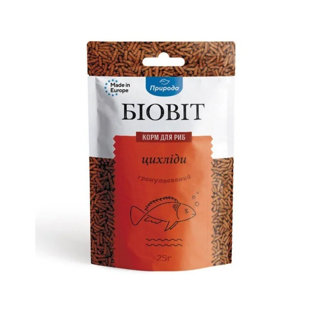 Корм Природа Биовит «Цихлиды» ​​для цихлид и ярко-окрашенных рыб, гранулированный (палочки), 25 г