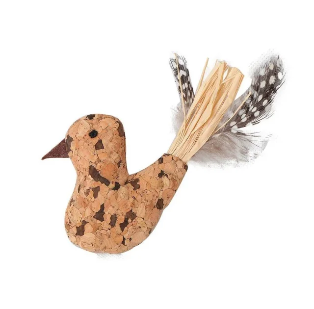 Игрушка Eastland Птичка с кошачьей мятой для кошек, из натуральной пробки и плюша, 7×6.5 см