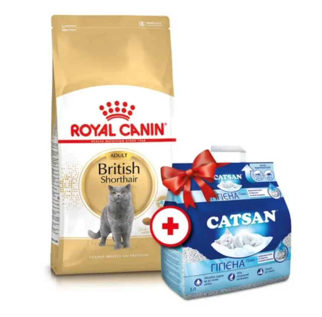 Сухой корм Royal Canin British Adult для британских короткошерстных кошек, 4 кг + наполнитель Catsan 5 л в подарок