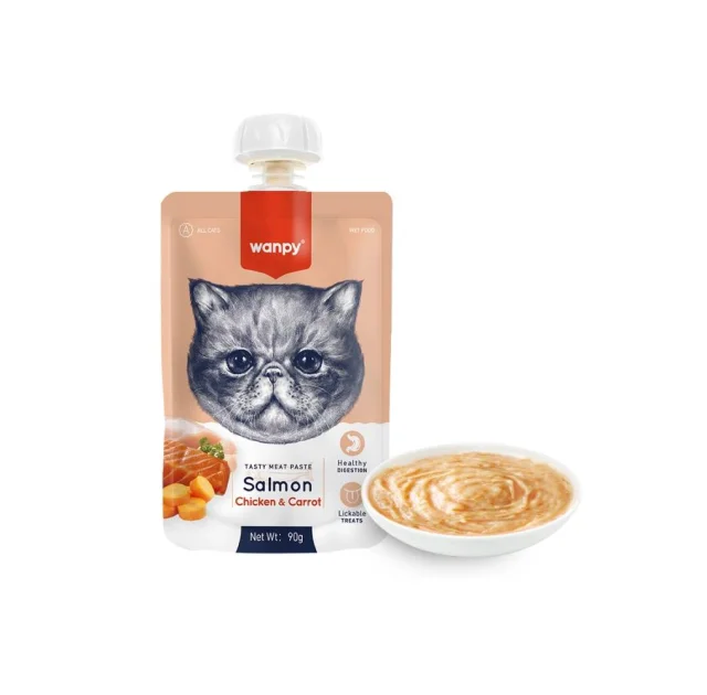 Крем-суп Wanpy Salmon Chicken & Carrot для котів, лосось і курка з морковую, 90 г
