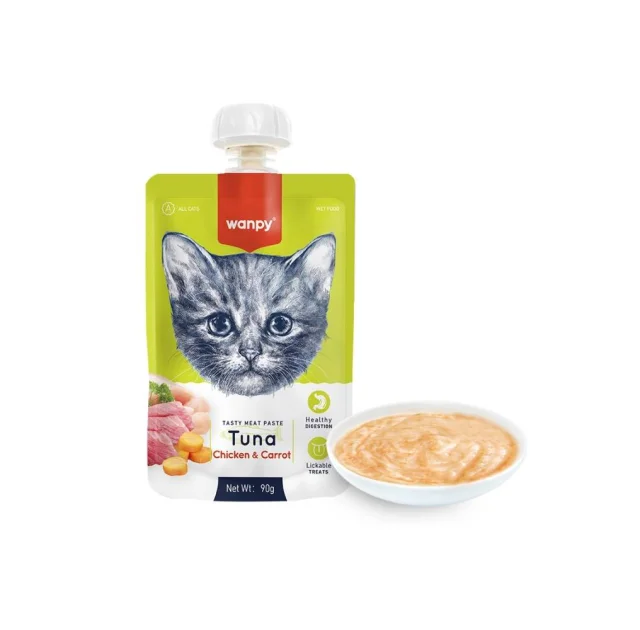 Крем-суп Wanpy Tuna Chicken & Carrot для кошек, тунец и курица с морковью, 90 г