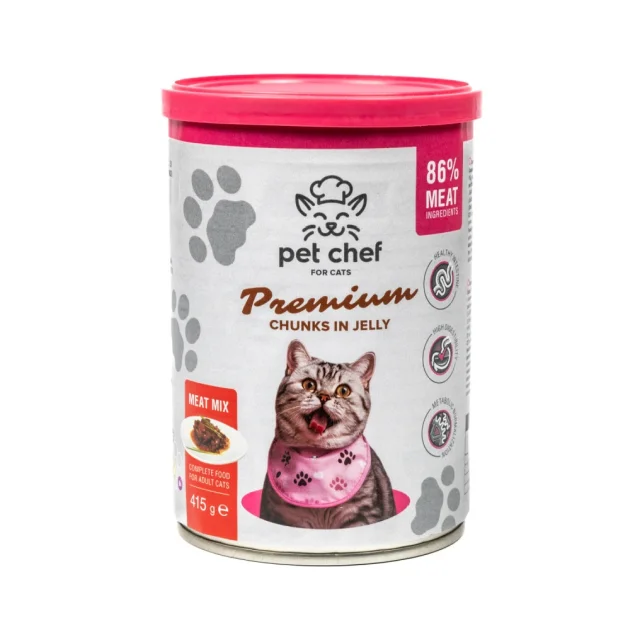 Консерви Pet Chef М'ясний мікс для дорослих котів, шматочки в желе, 415 г