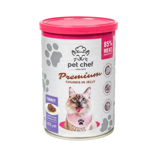 Консерви Pet Chef Turkey для дорослих котів, шматочки в желе, з індичкою, 415 г