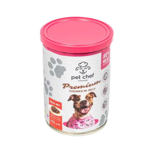 Консервы Pet Chef Мясной микс для взрослых собак, кусочки в желе, 415 г