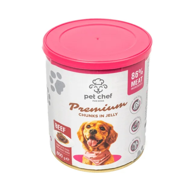 Консервы Pet Chef Beef для взрослых собак, кусочки в желе, с говядиной, 800 г