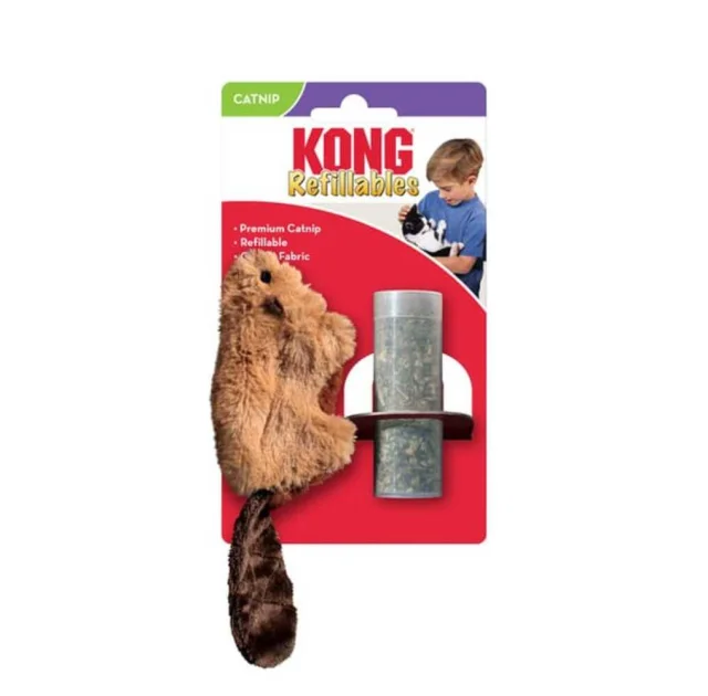 Игрушка KONG Refillables Beaver для кошек, бобер со сменным блоком с кошачьей мятой, 4.45×6.35×13.97 см