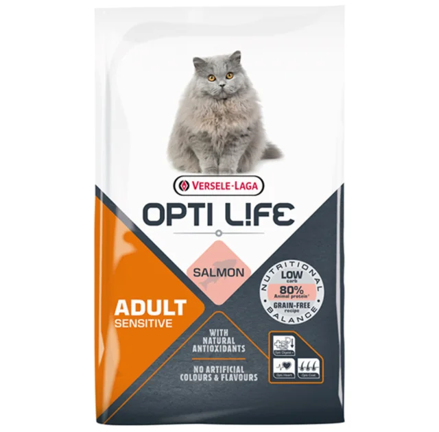 Сухий беззерновий суперпреміум корм Versele-Laga Opti Life Sensitive для котів з чутливим травленням, лосось, 7.5 кг