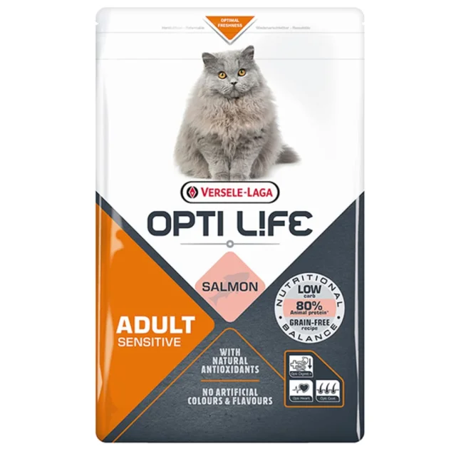 Сухий беззерновий суперпреміум корм Versele-Laga Opti Life Sensitive для котів з чутливим травленням, лосось, 1 кг