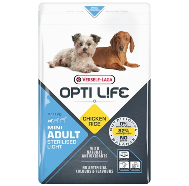 Сухий корм Versele-Laga Opti Life Sterilised Light Mini для стерилізованих собак із зайвою вагою міні та малих порід, курка, 2.5 кг