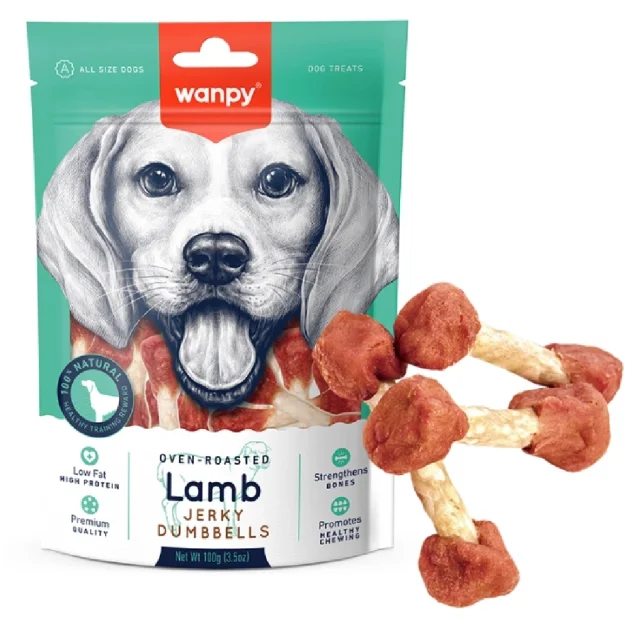 Ласощі для собак Wanpy Lamb Jerky Dumbell, в'ялене ягня, кістка-гантель, 100 г