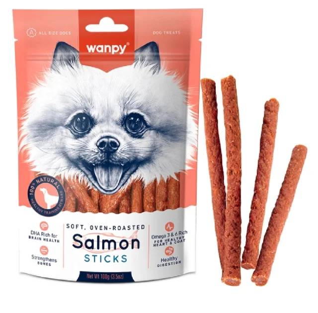 Ласощі Wanpy Salmon Sticks для собак, палички з лососем, 100 г
