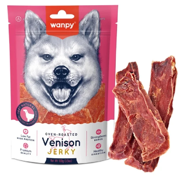 Лакомство Wanpy Soft Venison Jerky Slices для собак, вяленая оленина с уткой, слайсы, 100 г