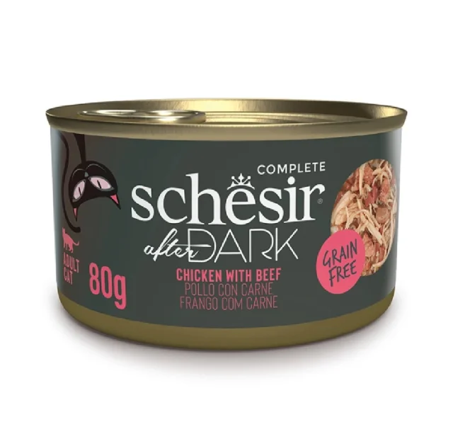 Вологий корм Schesir After Dark Chicken With Beef, консерви для котів, курка з яловичиною в бульйоні, 80 г