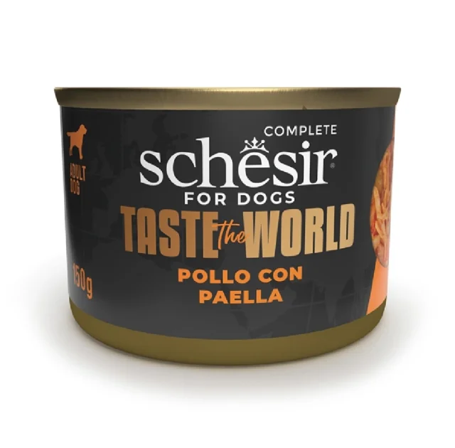 Вологий корм Schesir Taste the World Chicken With Paella, консерви для собак, курка з паельєю в бульйоні, 150 г