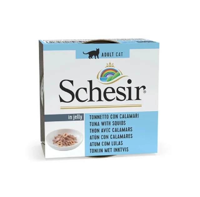 Вологий корм Schesir Tuna with Squid, натуральні консерви для котів, тунець з кальмаром, в желе, 85 г