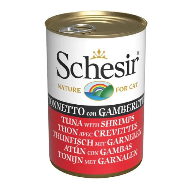 Вологий корм Schesir Tuna with Shrimps, консерви для котів, тунець з креветками в желе, 140 г