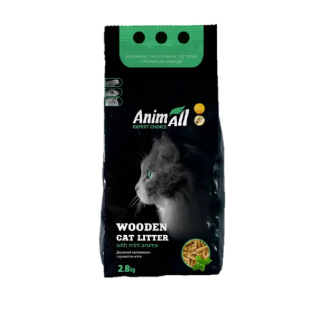 Древесный наполнитель AnimAll с ароматом мяты, для кошек, 2,8 кг