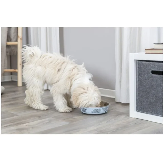 Миска Trixie Stainless Steel Bowl для собак, нержавеющая сталь, резиновая кромка, 1.6 л, 21 см, сине-серый