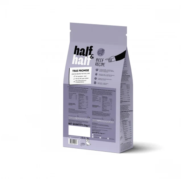 Сухой корм Half&Half для взрослых собак маленьких пород, с говядиной, 2 кг