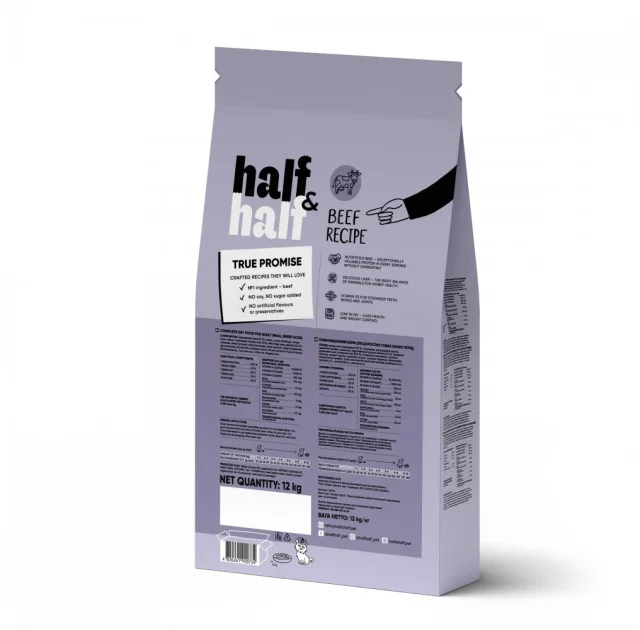 Сухий корм Half&Half для дорослих собак маленьких порід, із яловичиною, 12 кг