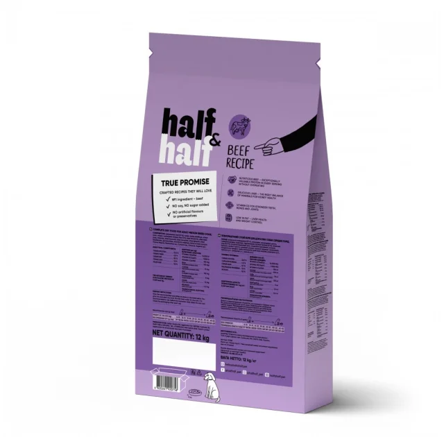 Сухой корм Half&Half для взрослых собак средних пород, с говядиной, 12 кг