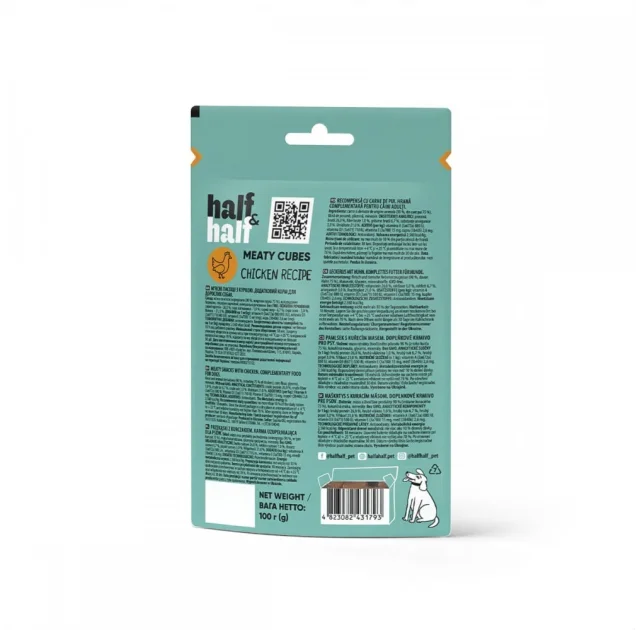 Ласощі Half&Half для собак, у формі м'ясних кубиків, з куркою, 100 г