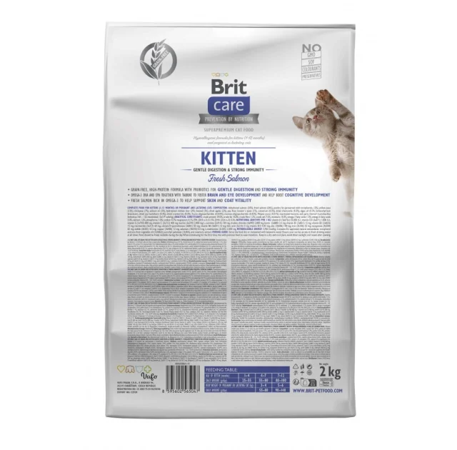Сухой корм Brit Care Cat GF Kitten Digestion Immunity для котят, лосось, 2 кг