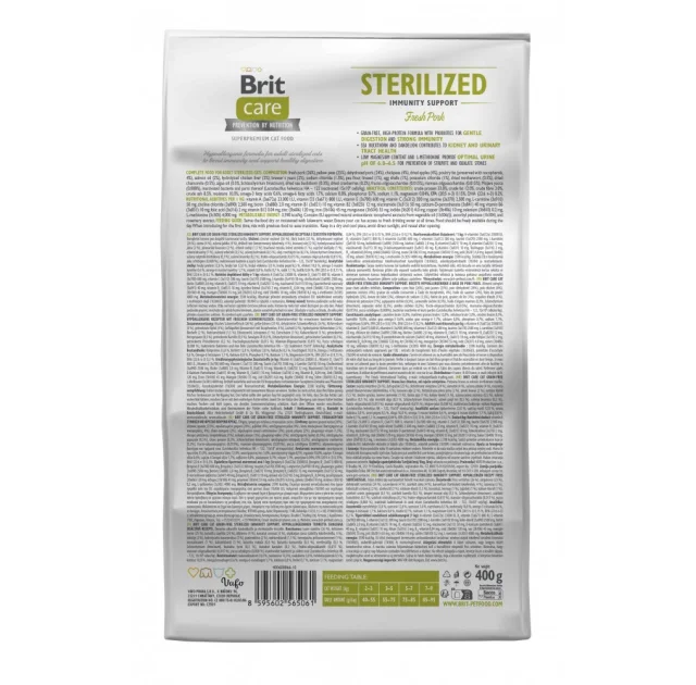 Сухий корм Brit Care Cat GF Sterilized Immunity для стерилізованих котів, свинина, 400 г