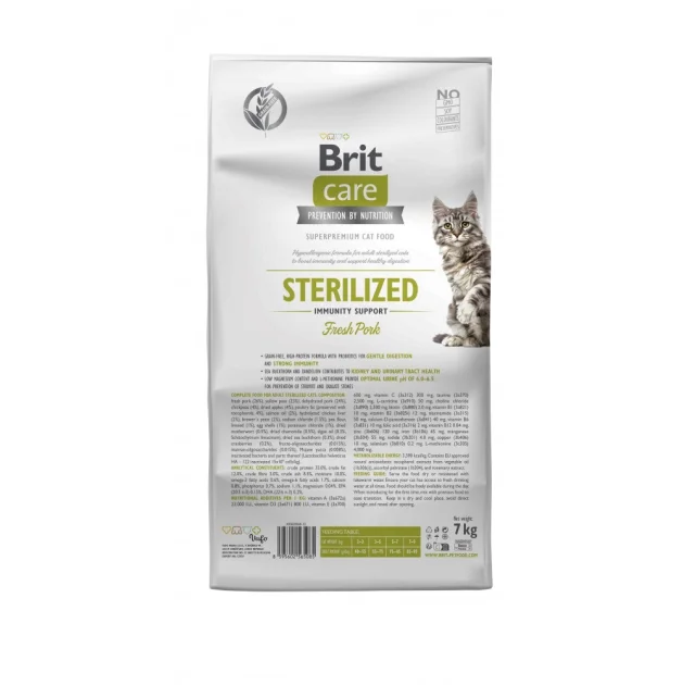 Сухий корм Brit Care Cat GF Sterilized Immunity для стерилізованих коті, свинина, 7кг
