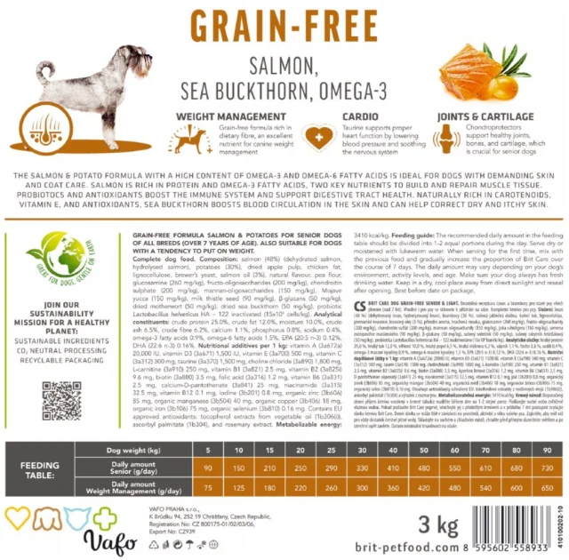 Беззерновий сухий корм Brit Care Dog Grain-free Senior & Light для старіючих собак, з лососем, 1 кг