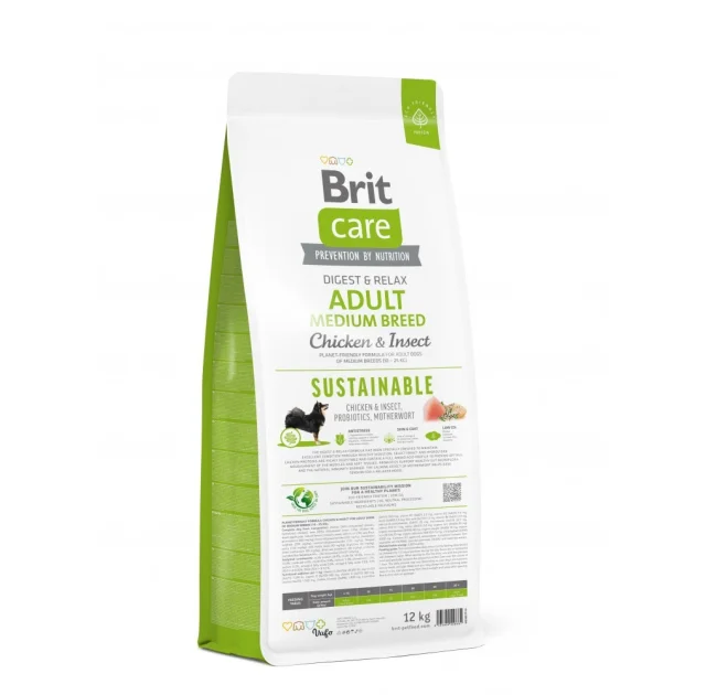 Сухий корм Brit Care Sustainable Adult Medium Breed для собак, середніх порід, курка і комахи, 12 кг